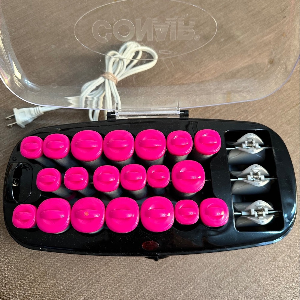 Conair Hot Rollers Hair Setter Women OS Pink CHV26HT 20 Ceramic Flocked Rollers - Picture 2 of 7